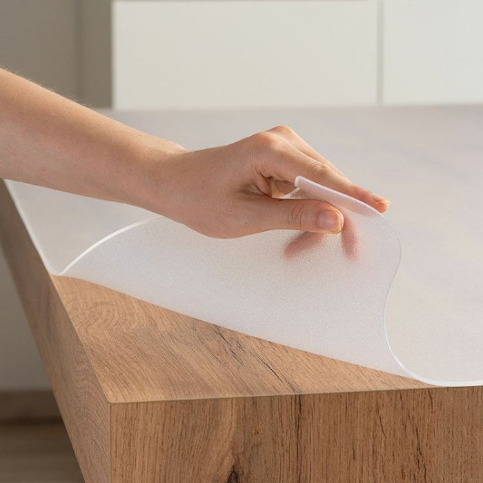 ANRO Pellicola protettiva per il tavolo, in PVC, trasparente, 2 mm, rotonda, bordo dritto, 90°, dimensioni: 120 cm